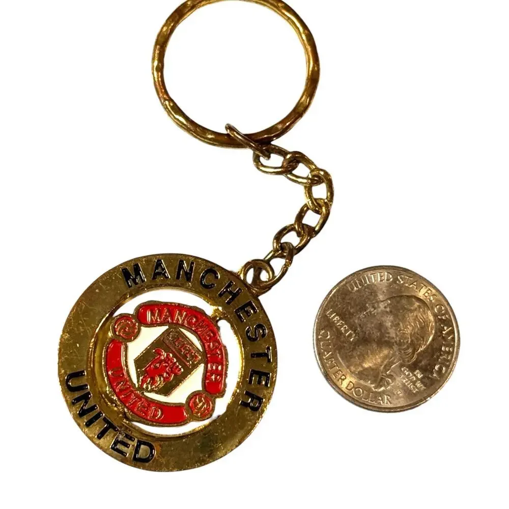 Manchester United Keychain Round Gold Tone Spinning Team Crest